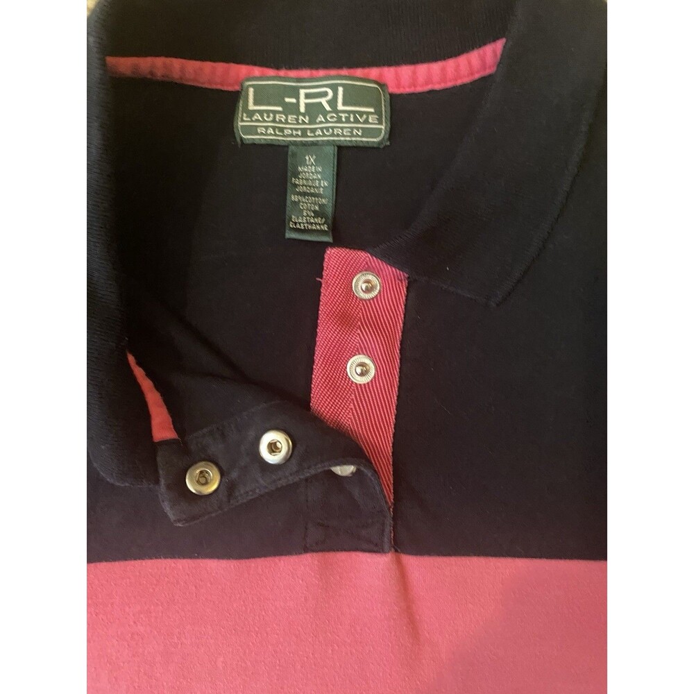 Lauren Ralph Lauren Active Striped Polo Shirt Y2k Era Black White Pink Women 1X - Picture 8 of 14